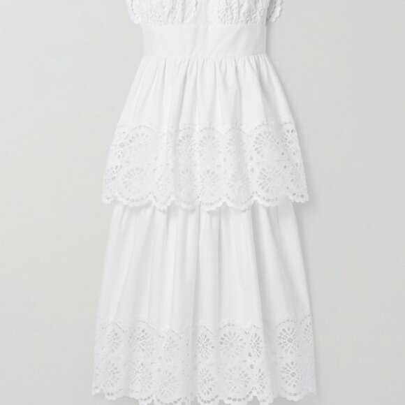 NWT LELA ROSE Embroidered Eyelet Poplin Tiered V-Neck Dress - Picture 4 of 6